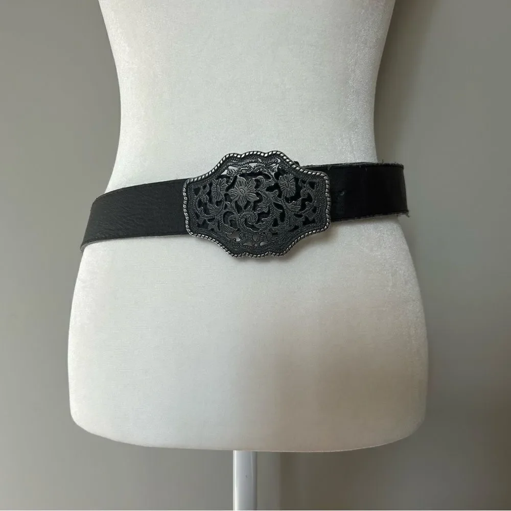 Women’s Brown Southwestern Silver Buckle Statement Belt Festival Size 39 inches